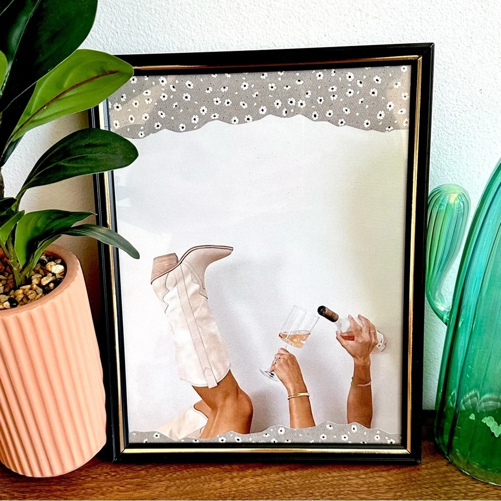 Bottoms Up Cowgirl Wine Country Texas Canvas Art Print Western Framed Wall Art